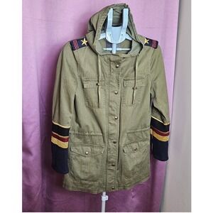 BlankNYC Military Utility Jacket Womens XS Olive Green Gold Star Epaulettes EUC